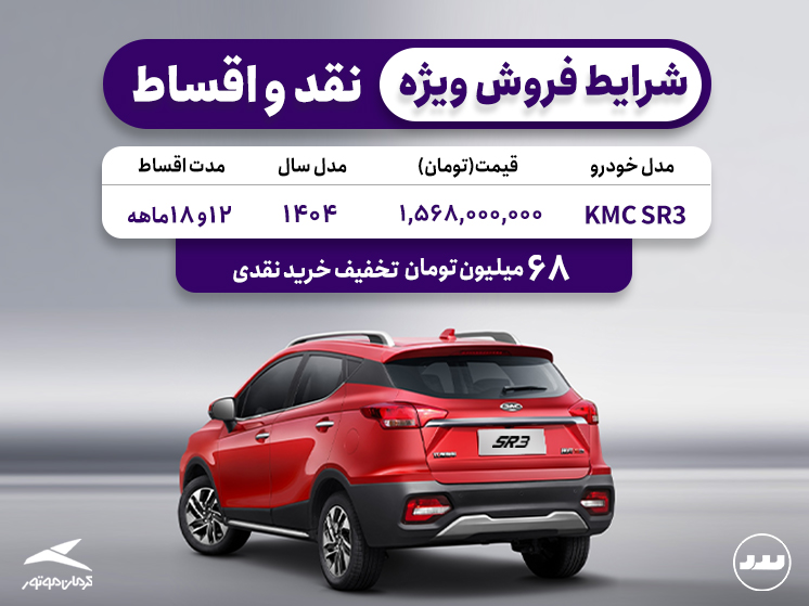 شرایط فروش ویژه KMC SR3  تیر ماه ۱۴۰۴